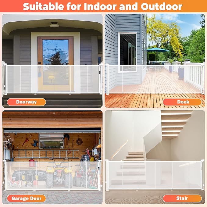 120" Extra Wide Retractable Baby Gates Mesh Gate, Long Retractable Dog Gate for Large Opening, 42" Extra Tall Child Safety Gate Pet Gate with Support Rods for Stairs Hallways Doorways Indoor Outdoor