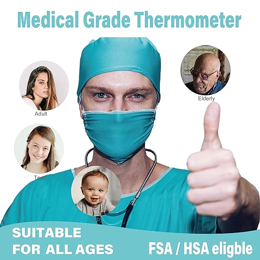 Amplim Non-Contact Forehead Thermometer for Kids and Adults. AmpMed No-Touch Baby Head Temporal Thermometer. Touchless Digital Fever Thermometer for Accurate Temperature Reading (White Blue)