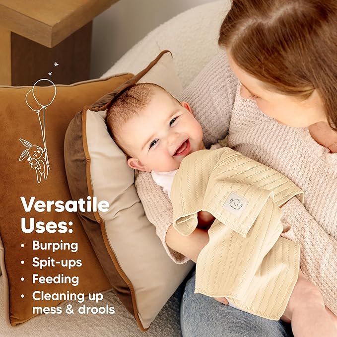 KeaBabies Organic Cotton Burp Cloths Baby Girl, Boy - 6-Pack Large Burping Clothes for Babies, Spit Up Rags, Super Soft & Absorbent Newborn Wash Towels, Gender Neutral, Non-Shrink (Stria, Hedges)