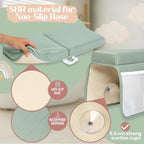 Bornealand® 2" Extra Thick Baby Bath Kneeler and Elbow Rest Pad Set + Hooded Towel - Embroidered Kneeling Pad for Bathing Baby - Dual-Layer Memory Foam Bathtub Kneeler and Elbow Rest Set