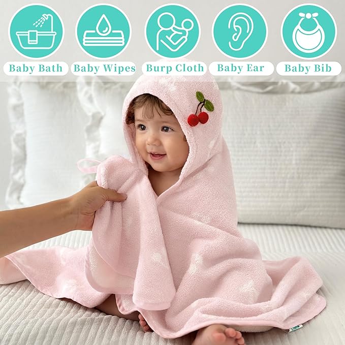 VOOVA & MOVAS 6 Pack 100% Cotton Baby Washcloths | 12x12 Inches | Highly Absorbent | Ultra-Soft Newborn Towels | Perfect Set | Jacquard Cherry & Ivory Colors