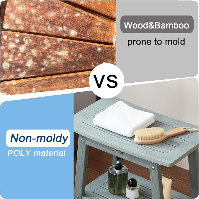 Large Shower Bench Seat, HDPS Shower Stool for Inside, Waterproof Spa Bath Chair for Shaving Leg, Weather Resistant/Non-Slip, Indoor/Outdoor Use, No Maintenance, Gray