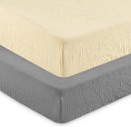 david's kids Muslin Crib Sheets for Boys Girls, 2 Pack 100% Cotton Soft Breathable Fitted Baby Sheet Set, 28x52 Inch Fits Standard Crib and Toddler Mattresses, Beige & Grey