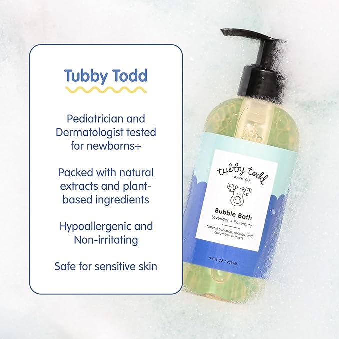 TUBBY TODD Bubble Bath for Kids, Toddlers & Babies - Hypoallergenic, Non-Irritating Sensitive Skin Bubble Bath - 2 Pack, 25 fl oz & 8 fl oz - Sweet Quince & Honeysuckle