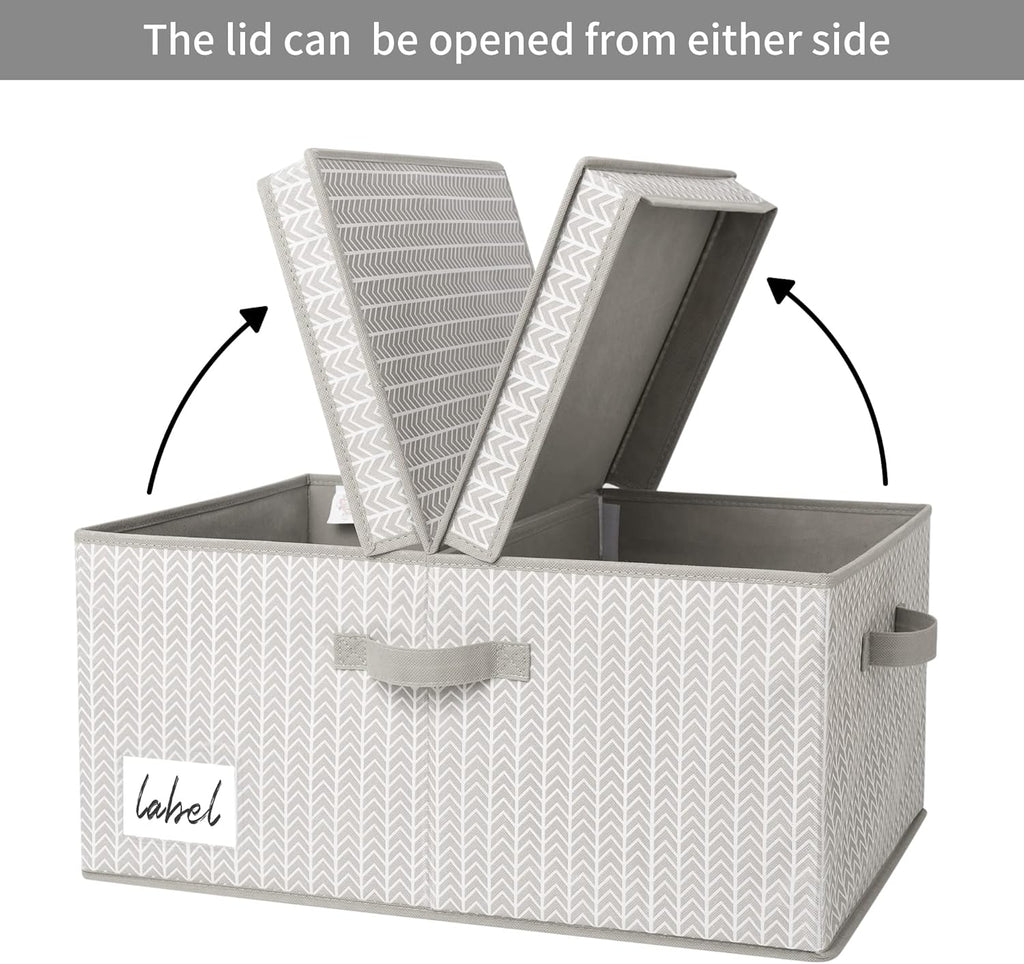 GRANNY SAYS Closet Storage Bins with lids, Fabric Storage Box with Lid, Clothes Bins Storage for Closet, Shelf Baskets for Living Room Wardrobe Shelves, Jumbo, Gray/White, 1-Pack