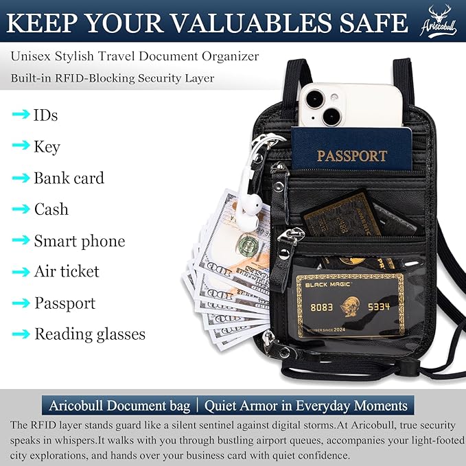 Neck Wallet - Rfid Wallet Women - passport holder for travel - Travel Wallet Passport Holder For Travel Women - 10.3x6.8inch (Black)