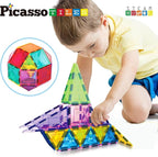 PicassoTiles Magnet Tile Building Block Set Magnetic Construction Square Triangle Tiles Toy Kit Sparking Creativity Geometric Shapes STEM Educational Learning Brain Development Kids Ages 3+ PB36