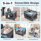 BABY JOY 5 in 1 Pack and Play, Portable Nursery Center Baby Playard w/Bassinet & Diaper Changing Table, Infant Bassinet Activity Center with Toys, Music, Oxford Bag for Toddlers (Royal Blue, Classic)