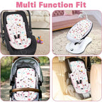 Infant Car Seat Insert with 3 Strap Covers, 3 in 1 Reversible Floral Baby Car Seat Head Support for Newborn, Baby Girl Newborn Essentials for Preemie to Infant, Stroller, Swing, Bouncer (Pink)