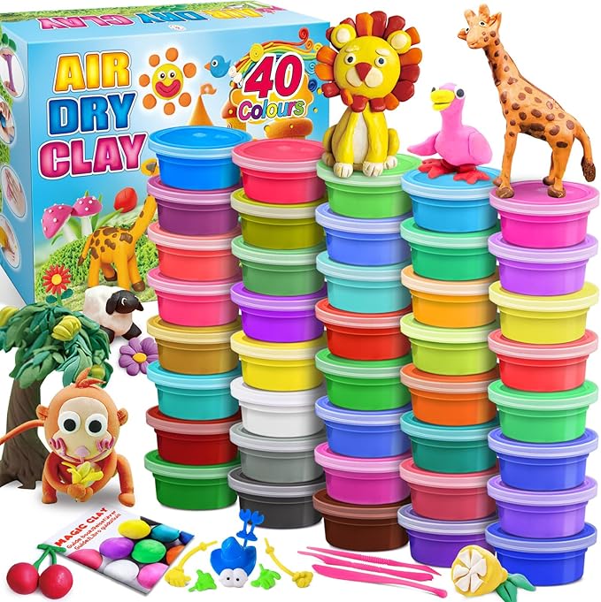 Modeling Clay Kit - 40 Colors Air Dry Clay DIY Molding Clay with Tools, Kids Art Crafts Gift for Boys & Girls Age 3-12 Year Olds