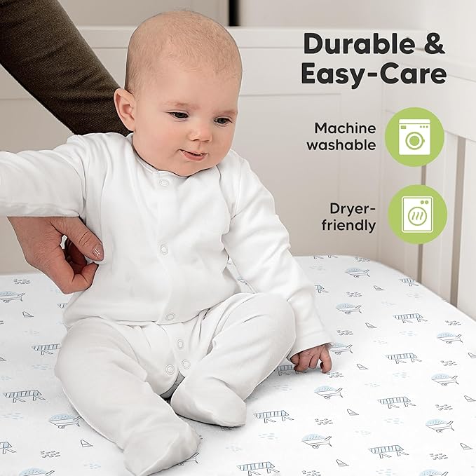 KeaBabies 2-Pack Organic Crib Sheets for Boys, Girls - 52x28 Fitted Crib Mattress Sheet Neutral, Breathable Jersey Cotton Cover for Baby Bed, Toddler Mattress, Soft & Cute Prints (Cosmo)