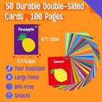 Food Flashcards, 50 Double-Sided Cards, Veggies, Fruits, Snacks, Desserts, Grain Cards Educational Learning Tools for Preschool and Toddlers Learning (2 Reclosable Rings Attached)