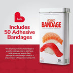 BioSwiss Bandages, Sushi Shaped Self Adhesive Bandage, Latex Free Sterile Wound Care, Fun First Aid Kit Supplies for Kids, 50 Count