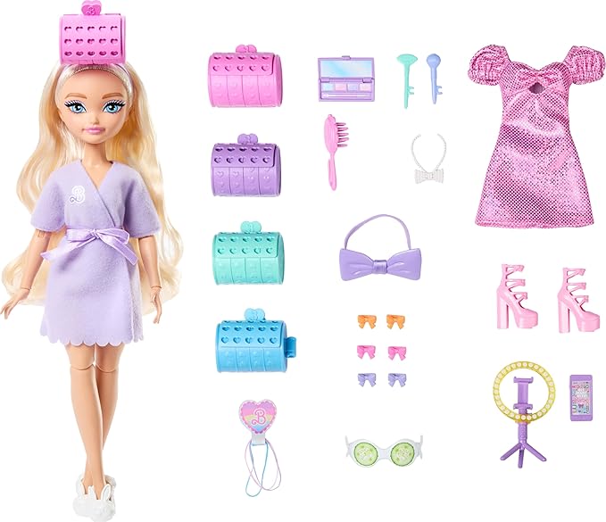 Barbie Dream GET Ready Malibu” Fashion Doll with Stylized Hair, Including Surprise Hair Accessories & 15+ Looks