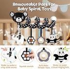 Car Seat Toys for Babies 0-6 Months,Hanging Rattle Toys for Crib Mobile, Baby Spiral Hanging Stroller Black and White High Contrast Toys for Newborn 0 3 6 9 12 Months Baby Boys Girls (Bear)