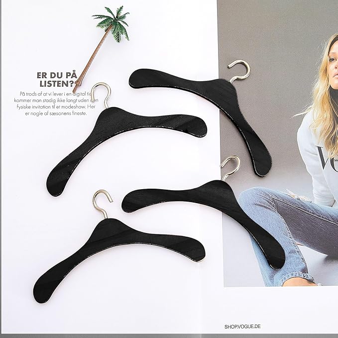 Civaner 11 Pcs Doll Garment Rack with Wooden Clothes Hanger for 18 Inch Girl Doll Clothes Mini Hangers Wardrobe Furniture Accessories for Dollhouse Baby Shower Supplies (Black)