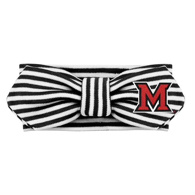 Creative Knitwear Miami Ohio RedHawks Infant Girls Black/White Striped Hair Knot Headband Embroidered Logo - Size Newborn - 4T