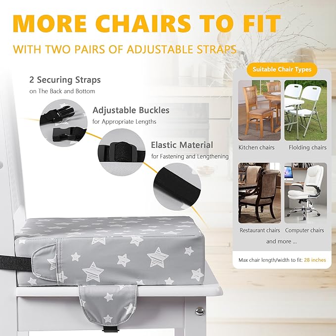 Booster Seat for Kitchen Chair with Adjustable Straps, Toddler Booster Seats for Dining Table Portable for Travel Camping Eating, Booster Cushion for Table for Baby Child Infant Kid Boy Girl