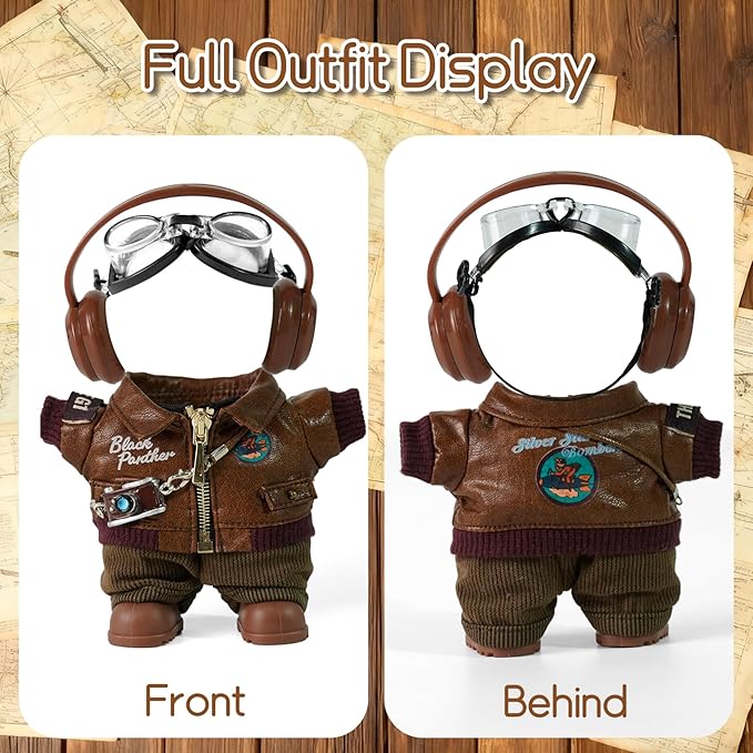 6-Piece 17cm Doll Clothes and Accessories, Retro Style Labu-Clothes-bu with Headphones/Glasses/Leather Jacket/Pants/Shoes/Camera