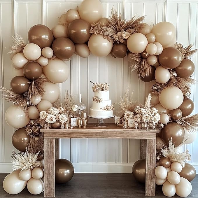 RUBFAC 129pcs Brown Balloons Different Sizes 18 12 10 5 Inches for Garland Arch Kit, Premium Boho Coffee Brown Latex Balloon for Birthday Party Graduation Wedding Anniversary Baby Shower Decoration