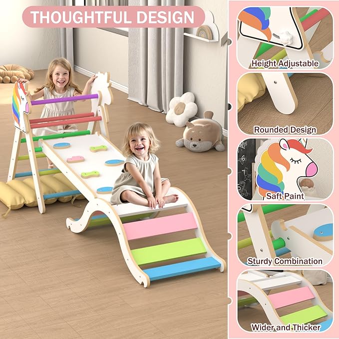 Pikler Triangle Set with Cushion, 9 in 1 Toddler Climbing Toys Indoor, Montessori Foldable Wooden Climbing Toys for Toddlers 1-3 Inside，Pikler Triangle Set Jungle Gyms Playground for Children