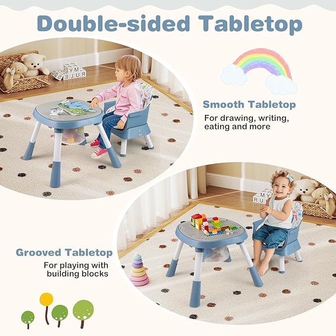 BABY JOY 16 in 1 High Chair, Convertible Baby Highchair for Babies and Toddlers with Activity Center, Booster Seat, Building Block Table, Toddler Chair with Safety Harness, Removable Tray (Blue)