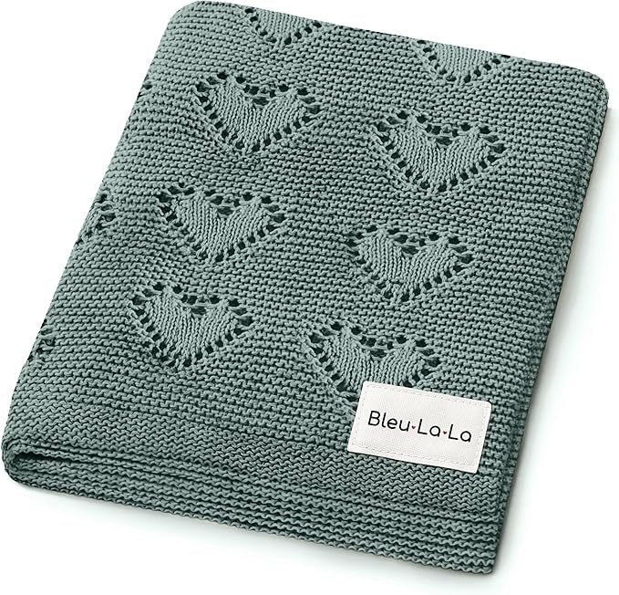 Heirloom Knit Heart Receiving Blanket for Boys and Girls - 100% Luxury Cotton Baby Blanket - Soft Warm Swaddle Receiving Receiving Blanket for Newborns Infants & Toddlers (Hunter Green)