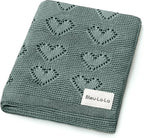 Heirloom Knit Heart Receiving Blanket for Boys and Girls - 100% Luxury Cotton Baby Blanket - Soft Warm Swaddle Receiving Receiving Blanket for Newborns Infants & Toddlers (Hunter Green)