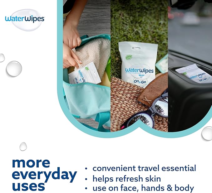 WaterWipes Sensitive+ On The Go Wipes, 3-In-1 Cleans, Cares, Protects, 99.9% Water, Unscented & Hypoallergenic Wet Wipes, 224 Count (8 Packs)