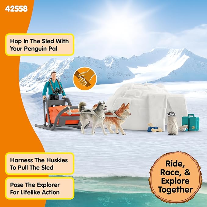 Schleich Wild Life - 19PC Antarctic Expedition Playset with Penguin, Dog Figurines, Action Figure and Accessories - Actic Animal Imaginative Play Set for Kids Ages 3+
