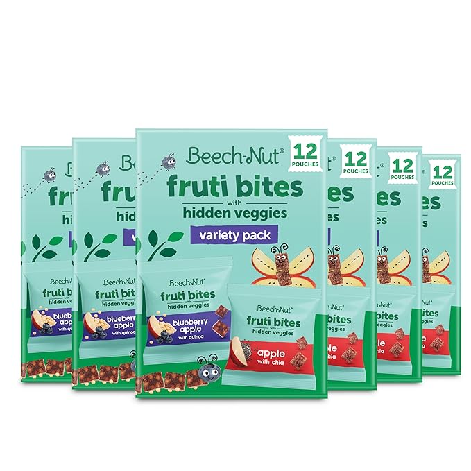Beech-Nut Toddler Snacks Fruti Bites with Hidden Veggies Quinoa & Chia, Fruit Snack Variety Pack for Babies and Toddlers, 6 Boxes (72 Individually Wrapped Packs)
