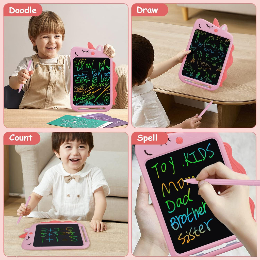 LCD Writing Tablet for Kids, 10 Inch Colorful Drawing Board, Learning Educational Toddler Toys Gifts for Kids, Drawing Tablet Gift for Boys Girls 3 4 5 6 7 8 Years Old (Pink-Unicorn)