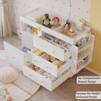 Baby Changing Table Dresser,Diaper Changing Table with Large Tabletop,4 Drawers, Open Storage Space & Side Shelves,Modern Storage Crib with Changing Table for Nurseries and Baby Rooms,White