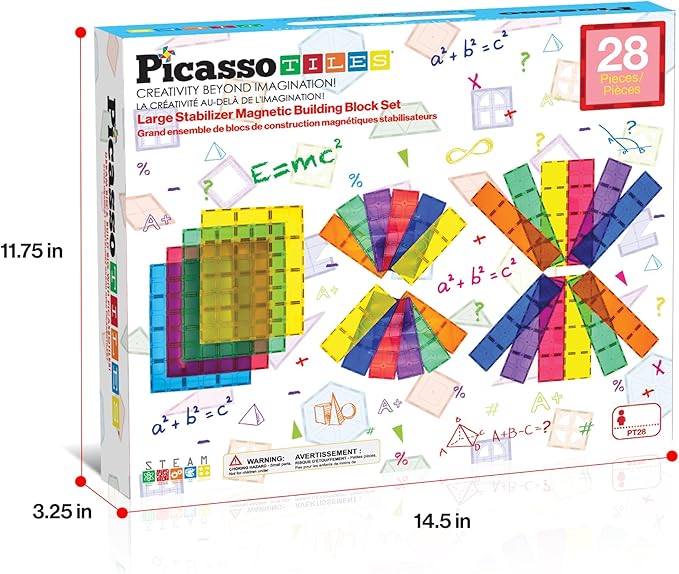 PicassoTiles Large Stabilizer Building Block Base Magnetic Building Block Tiles Jumbo XL Plate Foundation Kit Magnet Tile Stacking STEM Toy Set Compatible Education Construction Learning Square Set