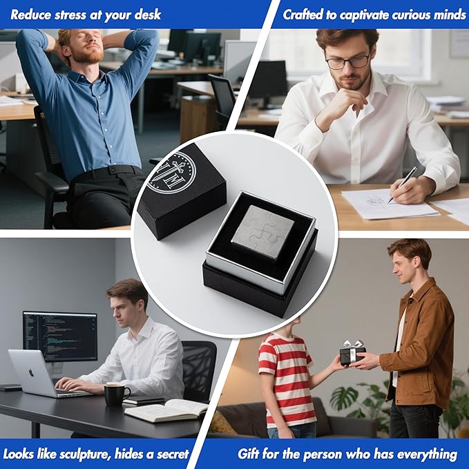 Heavenly Metals 4-Piece Cube 3D Puzzle for Adults – Stainless Steel Desk Toy and Fidget, Zero Tolerance Wire EDM Cut Office Gift for Men & Women