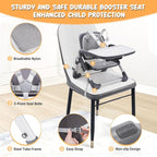Bear Booster Seat for Kitchen Chairs, Portable High Chair for Babies 6–12 Months, Adjustable 3-Level Foldable Booster with Removable Tray, Ideal for Home, Outdoor, Camping, and Travel