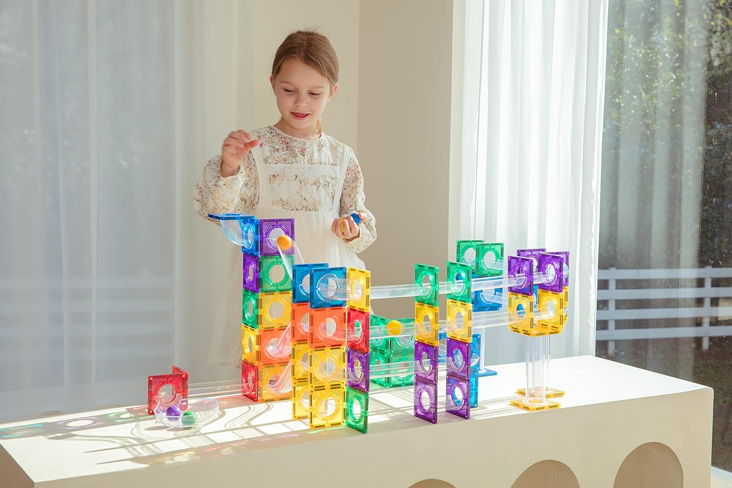 120PCS Premium MagneticTiles Marble Run, MagnetTiles, STEM AUTHENTICATED, Magnetic Blocks, Magnetic Building Blocks, Magnets for Kids, MagneticTile Toy, Boys Girls Age 3 4 5 6 7 8