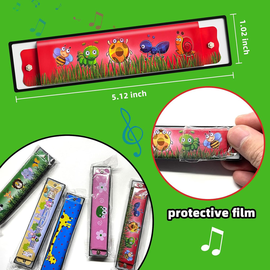 35 Pcs Harmonica for Kids 16 Holes Musical Instrument, Return Gift Cartoon Double Row Harmonica Bulk Toy for 3 Years + Kids Party Favors Goodie Bags Stuffers & Operation Christmas Child Items