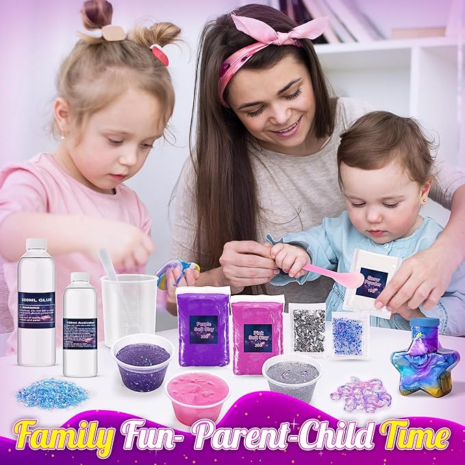 Slime Kit,Toys for 6 7 8 9 10 11 12 Year Old Girls Boys Galaxy Slime Making Kit Making Butter Slime Dark Powder to Make Glitter Galactic Slimes Stress Relief Toys Fun Birthday Gifts