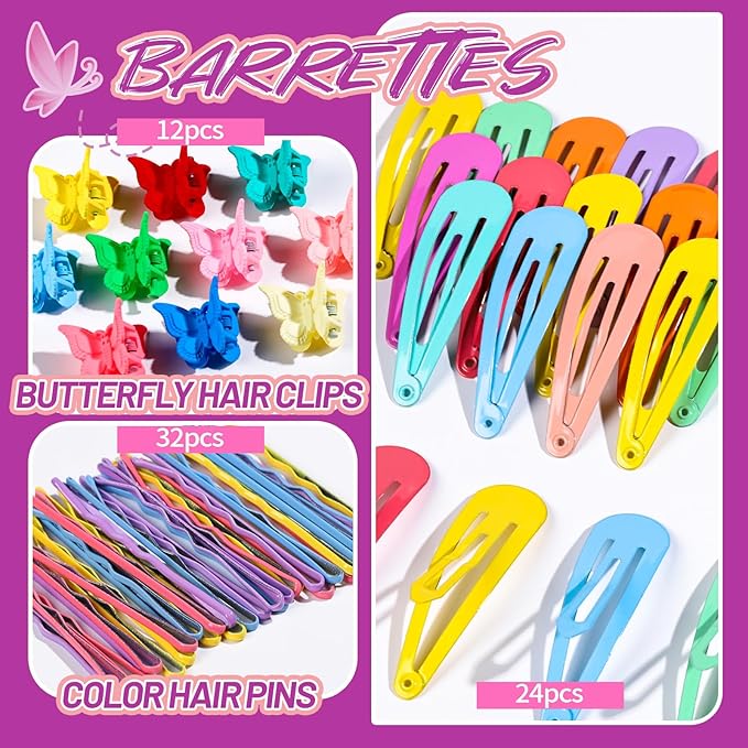 Teenitor Elastic Hair Ties, Hair Accessories for Girls, Colorful Baby Elastic Hair Bands Set Rubber Bands for Hair with Hair Clips