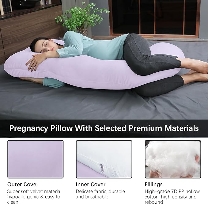 MOON PARK Pregnancy Pillows for Sleeping - U Shaped Full Body Maternity Pillow with Removable Cover - Support for Back, Legs, Belly, HIPS - 65 Inch - Purple