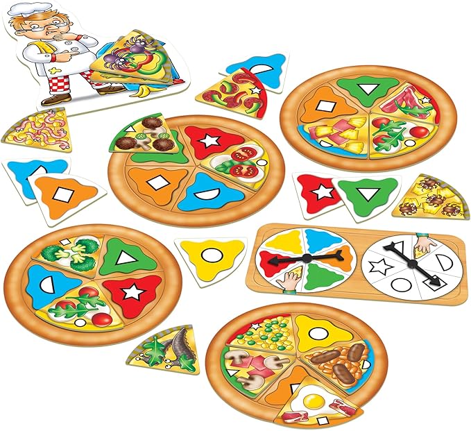 ORCHARD TOYS Moose Games, Pizza! Game. Match Colors and Shapes to Make a Perfect Pizza. for Ages 3-7 and 2-4 Players