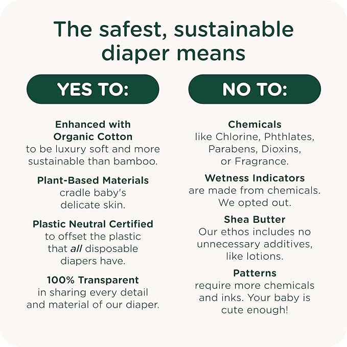 Our Diapers | EWG Verified Safe & Plant-Based Diapers | Leak Protection | Soft Organic Cotton Shell | Chlorine-Free Diaper for Sensitive Skin | Size Newborn (<10 lbs) 32 Count