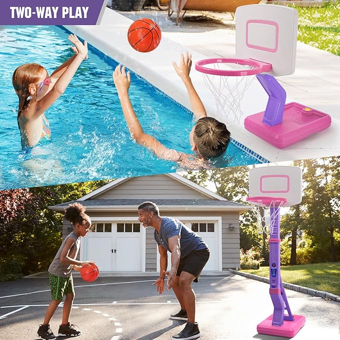 SUPER JOY Toddler Pink Basketball Hoop for Kids 1-3,2-4 5 Years Old, Adjustable Mini Hoop Set for Indoor Outdoor Play, Portable Basketball Goal Sports Toys for Little Boys Girls Birthday Gifts