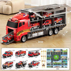 Toddler Boys Toys for 3-5 Years Old, Fire Truck Vehicle Set with Play Mat and Die-Cast Toy Car, Transport Carrier Truck for Kids 3-5, Birthday Gifts Toys for 3-8+ Year Old Boys