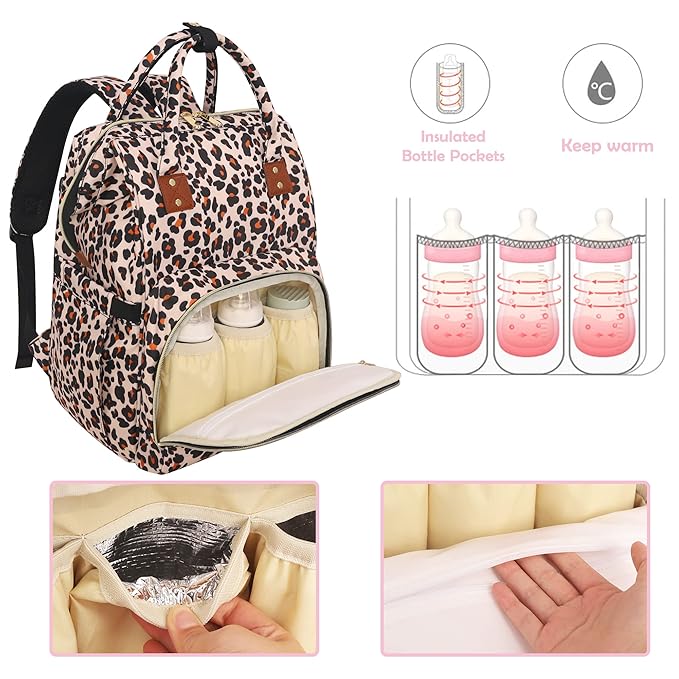Diaper Bag Backpack Multifunction Maternity Diaper Bag for Baby Girls & Boys Large Capacity Travel Nappy Bags Leopard Print