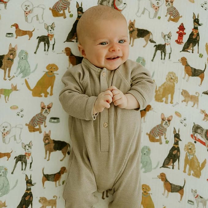 Little Unicorn Premium Crib Sheet | Breathable & Super-Soft Muslin Fabric (Woof)