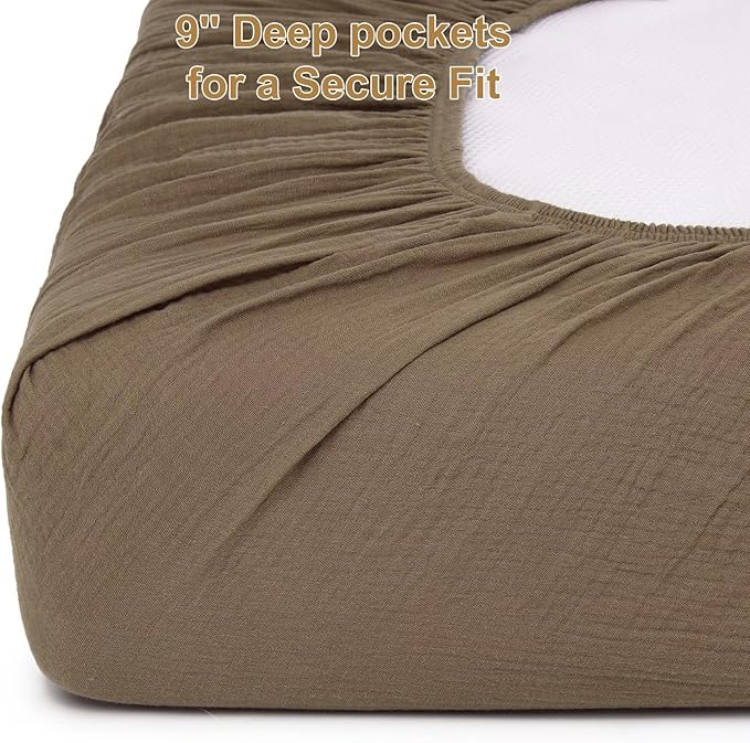 2 Pack Muslin Fitted Crib Sheets for Baby Girls & Boys-Neutral Breathable Crib Mattress Protector for Standard Crib Mattress(28"x 52")-Soft No Slip Cotton Bedding-Taupe Brown & Light Beige