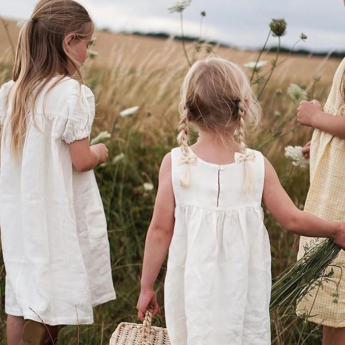 Baby Toddler Girls Hair Ties with Daisy Linen Bows,12 pcs No Damage Elastic Nylon Hair Bands Ponytail Holders,Small Hair Accessories Gifts for Girls Kids Children Thick Thin Hair