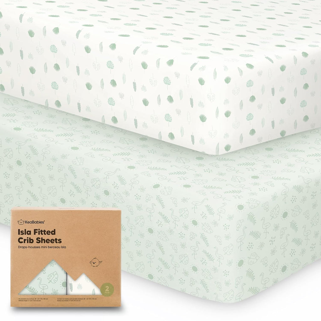 KeaBabies 2-Pack Baby Crib Sheets for Boys, Girls - 52x28 Viscose Derived from Bamboo Toddler Bed Sheets Neutral, Fitted Crib Mattress Cover for Standard Baby Bedding, Soft & Cozy (Tropic Oasis)